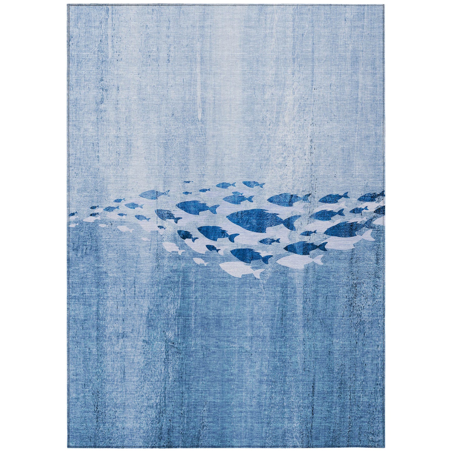 3' X 5' Sky Blue And Navy Blue Nautical Washable Indoor Outdoor Area Rug-1