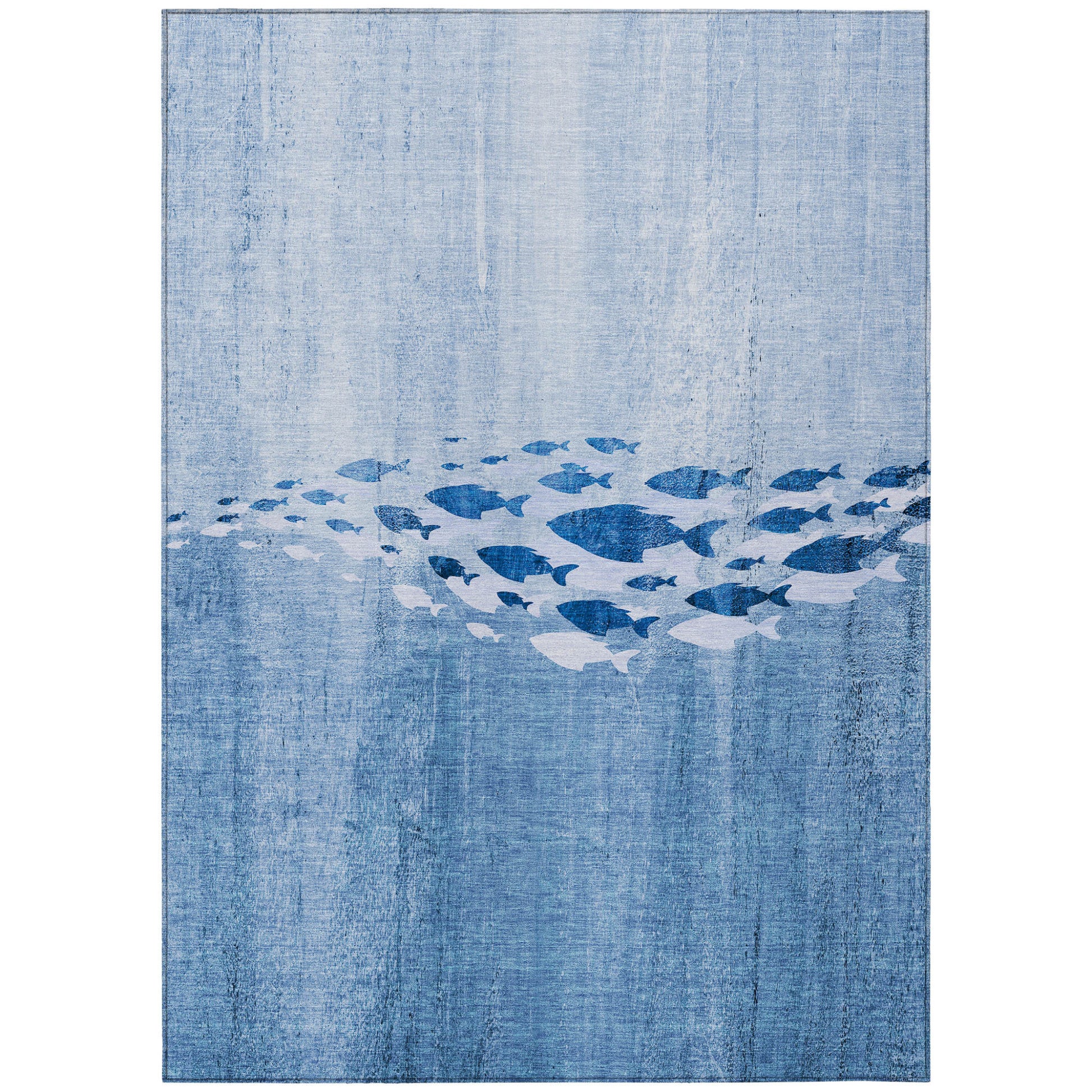 3' X 5' Sky Blue And Navy Blue Nautical Washable Indoor Outdoor Area Rug-1