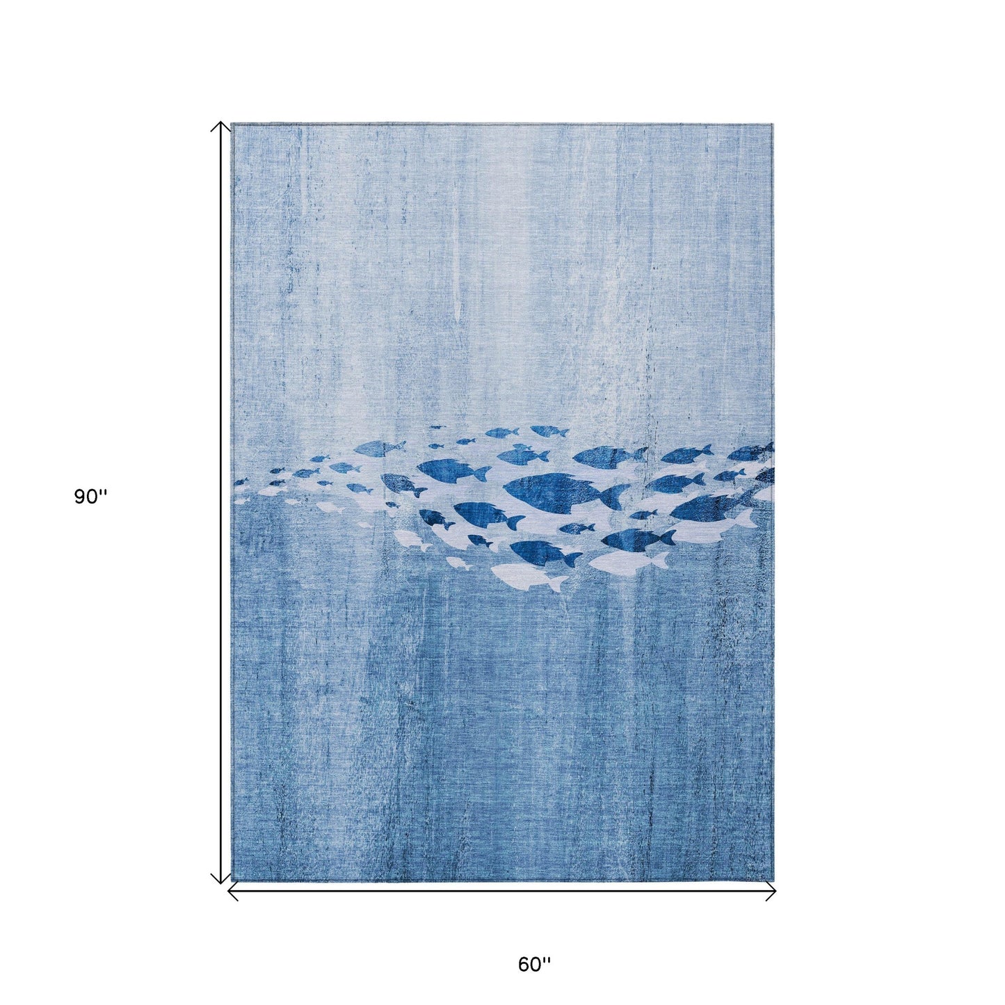5' X 8' Sky Blue And Navy Blue Nautical Washable Indoor Outdoor Area Rug-2