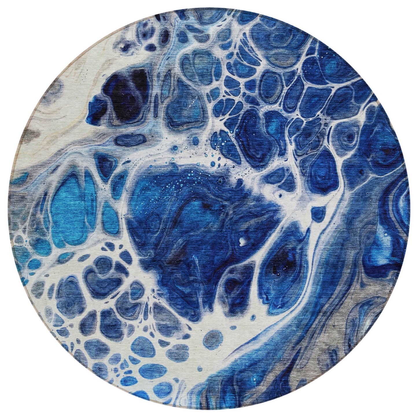 8' Navy Blue And Gray Round Nautical Washable Indoor Outdoor Area Rug-1