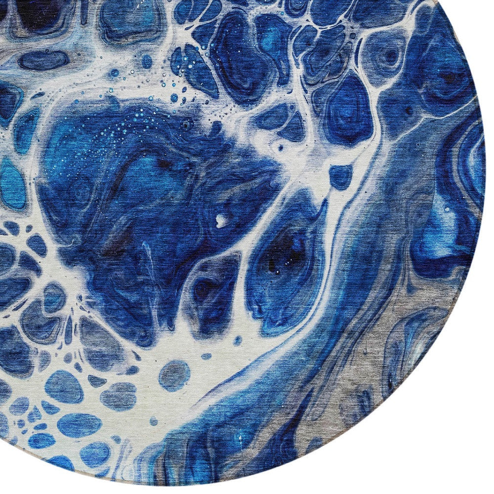 8' Navy Blue And Gray Round Nautical Washable Indoor Outdoor Area Rug-3