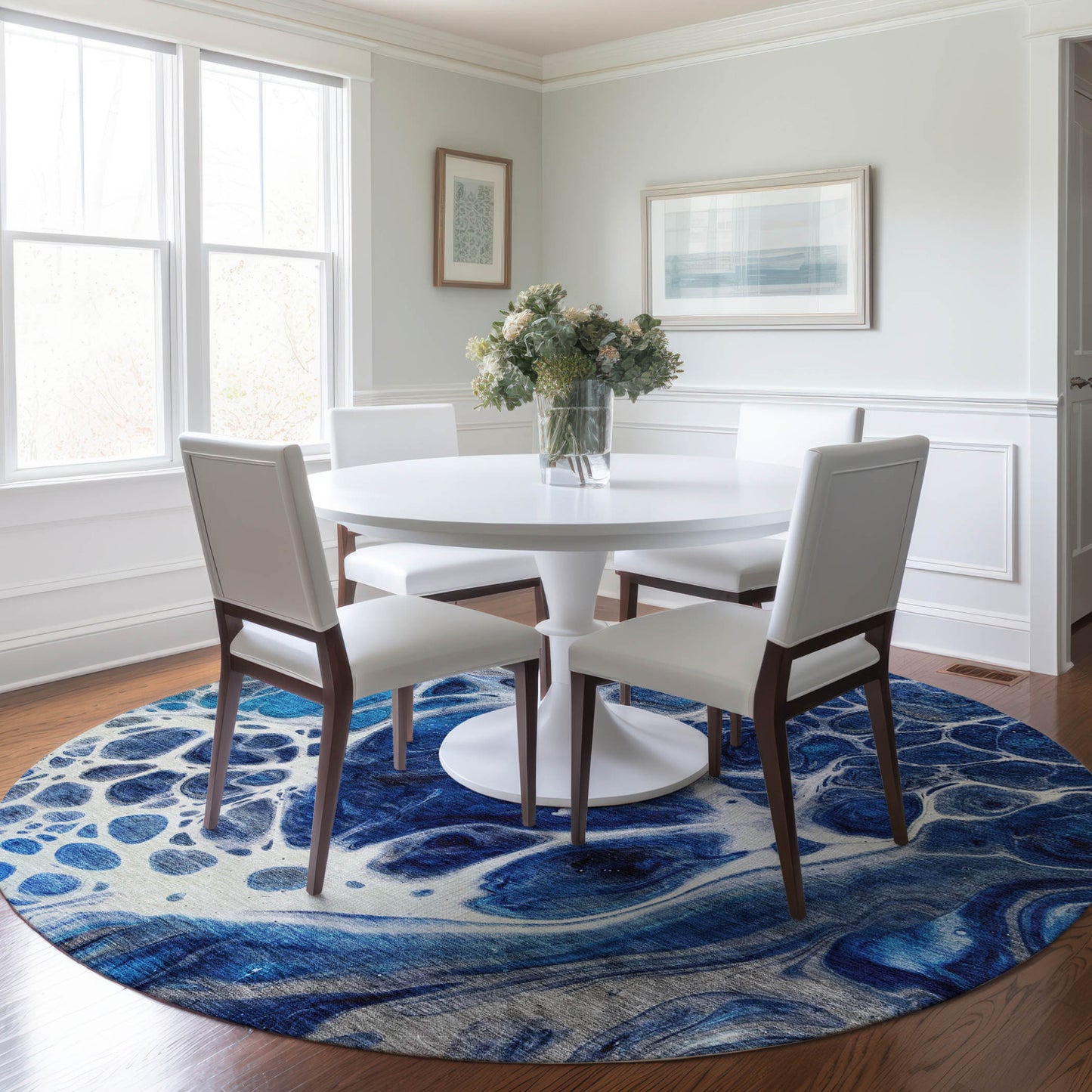 8' Navy Blue And Gray Round Nautical Washable Indoor Outdoor Area Rug-6