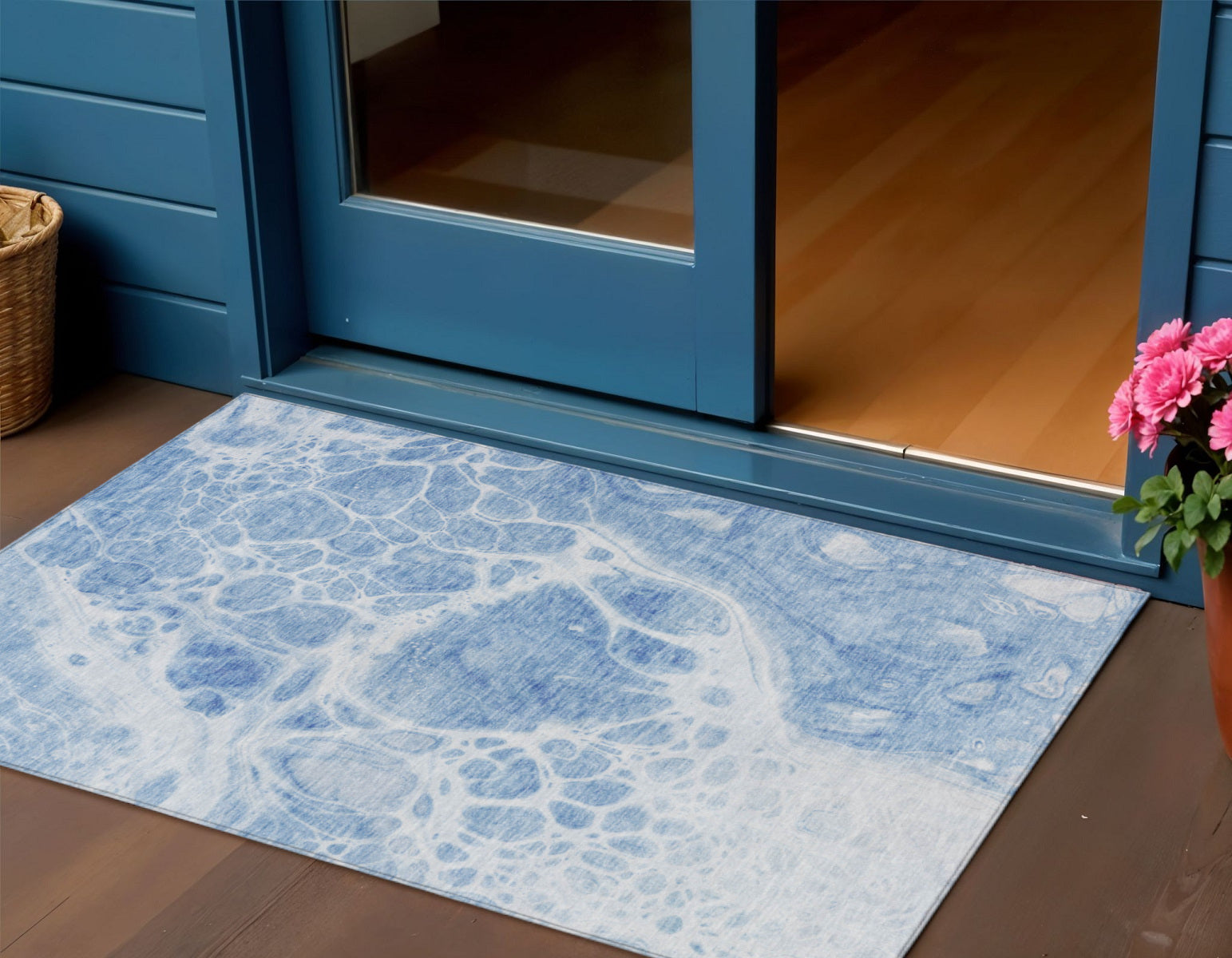 3' X 5' Sky Blue And Denim Blue Nautical Washable Indoor Outdoor Area Rug-0