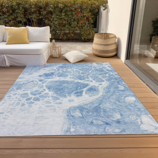 3' X 5' Sky Blue And Denim Blue Nautical Washable Indoor Outdoor Area Rug-6