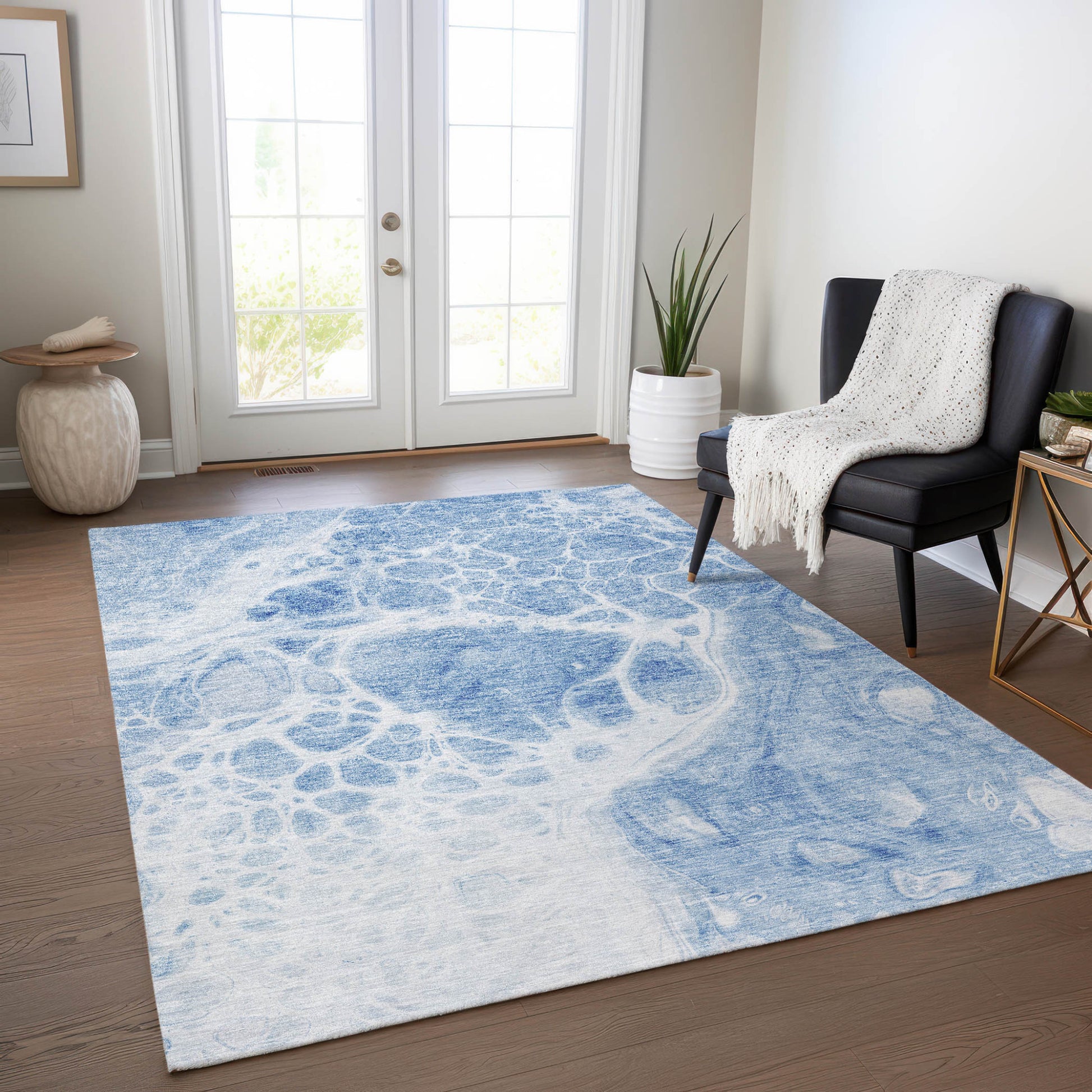 3' X 5' Sky Blue And Denim Blue Nautical Washable Indoor Outdoor Area Rug-7