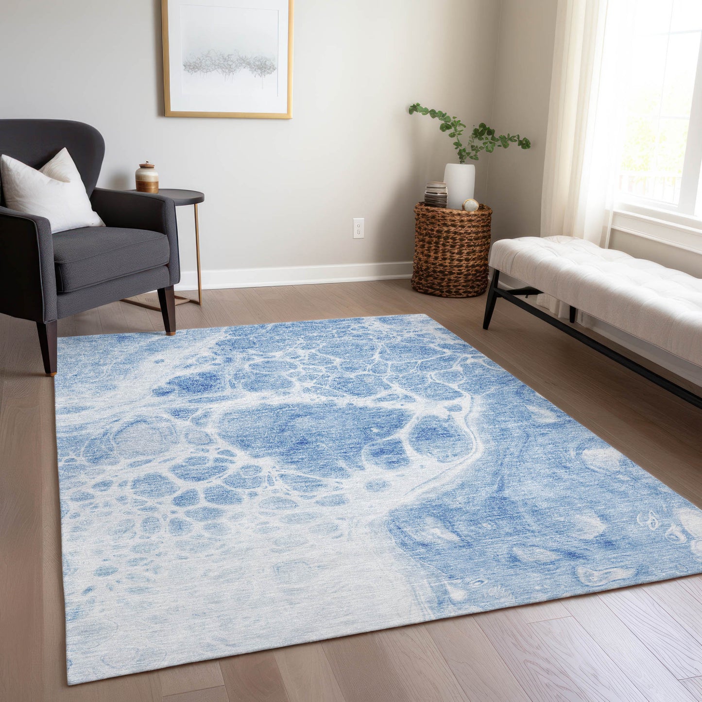 3' X 5' Sky Blue And Denim Blue Nautical Washable Indoor Outdoor Area Rug-8