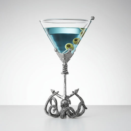 Pewter Kraken Octopus Martini Glass with Anchor Base, Nautical Cocktail Glass with Tentacle Design, Unique Barware for Beach House, Sea Creature Decor, Ocean Lover Gifts, Coastal Party Collectible-0