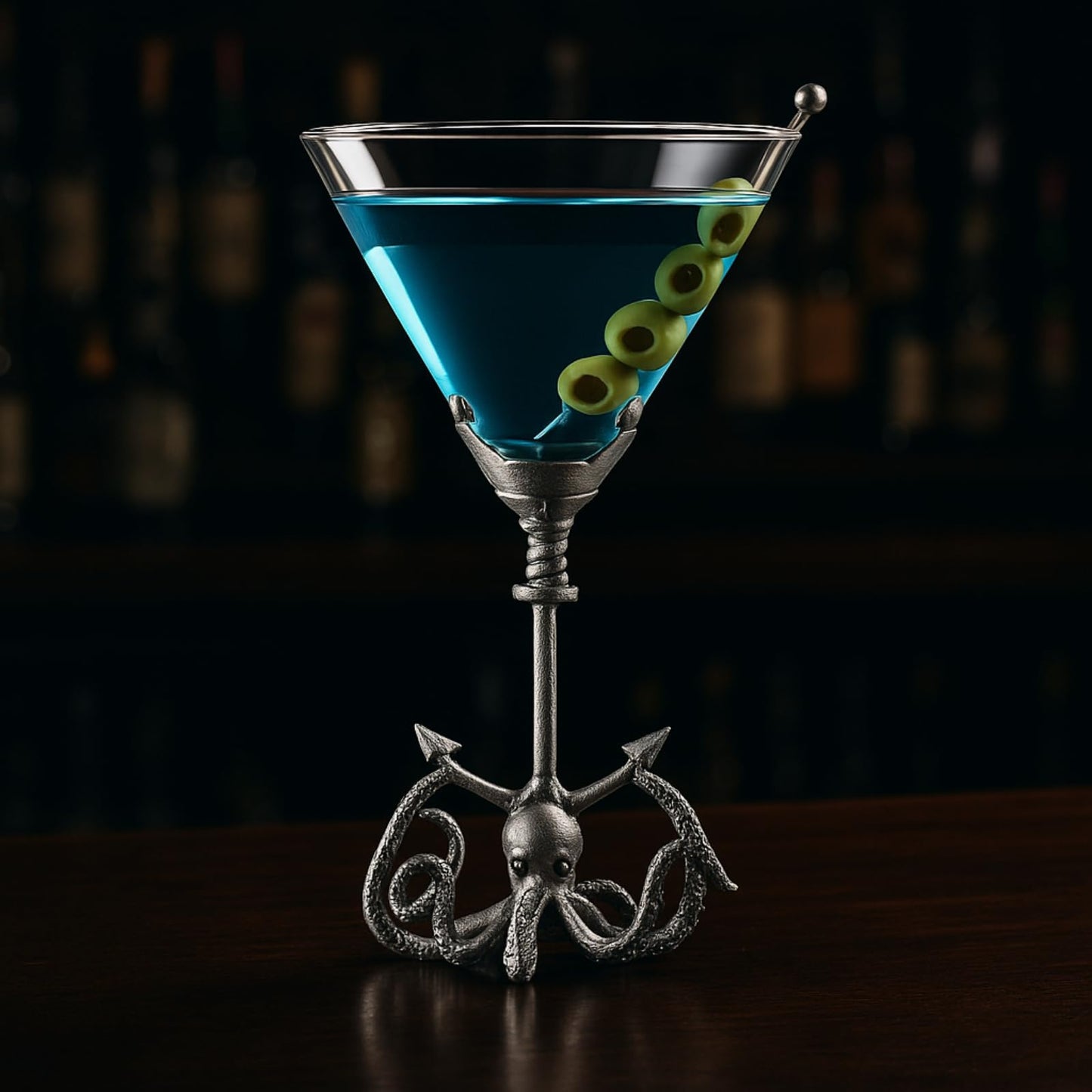 Pewter Kraken Octopus Martini Glass with Anchor Base, Nautical Cocktail Glass with Tentacle Design, Unique Barware for Beach House, Sea Creature Decor, Ocean Lover Gifts, Coastal Party Collectible-1
