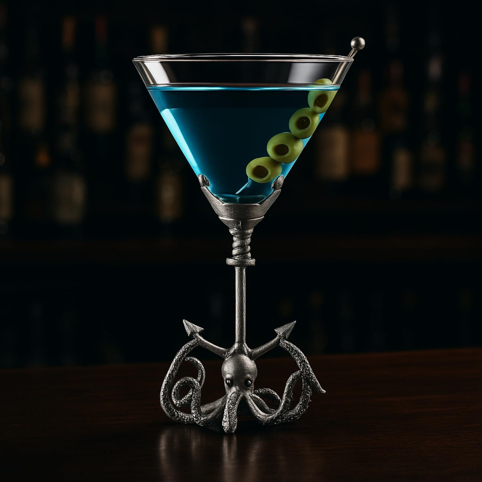 Pewter Kraken Octopus Martini Glass with Anchor Base, Nautical Cocktail Glass with Tentacle Design, Unique Barware for Beach House, Sea Creature Decor, Ocean Lover Gifts, Coastal Party Collectible-1