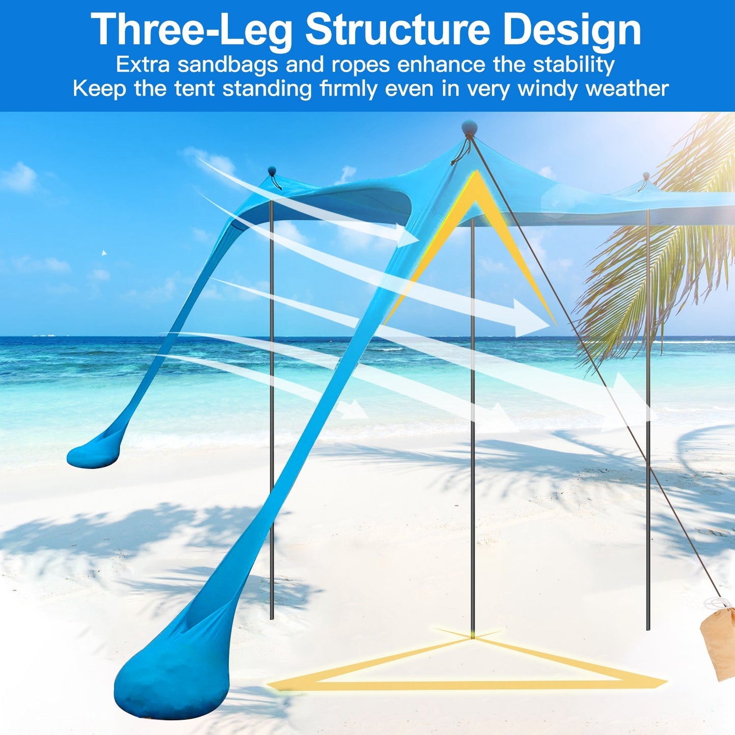 5-8 Person Beach Canopy 10x10x6.6ft With Sandbag Foldable Poles and Carry Bag