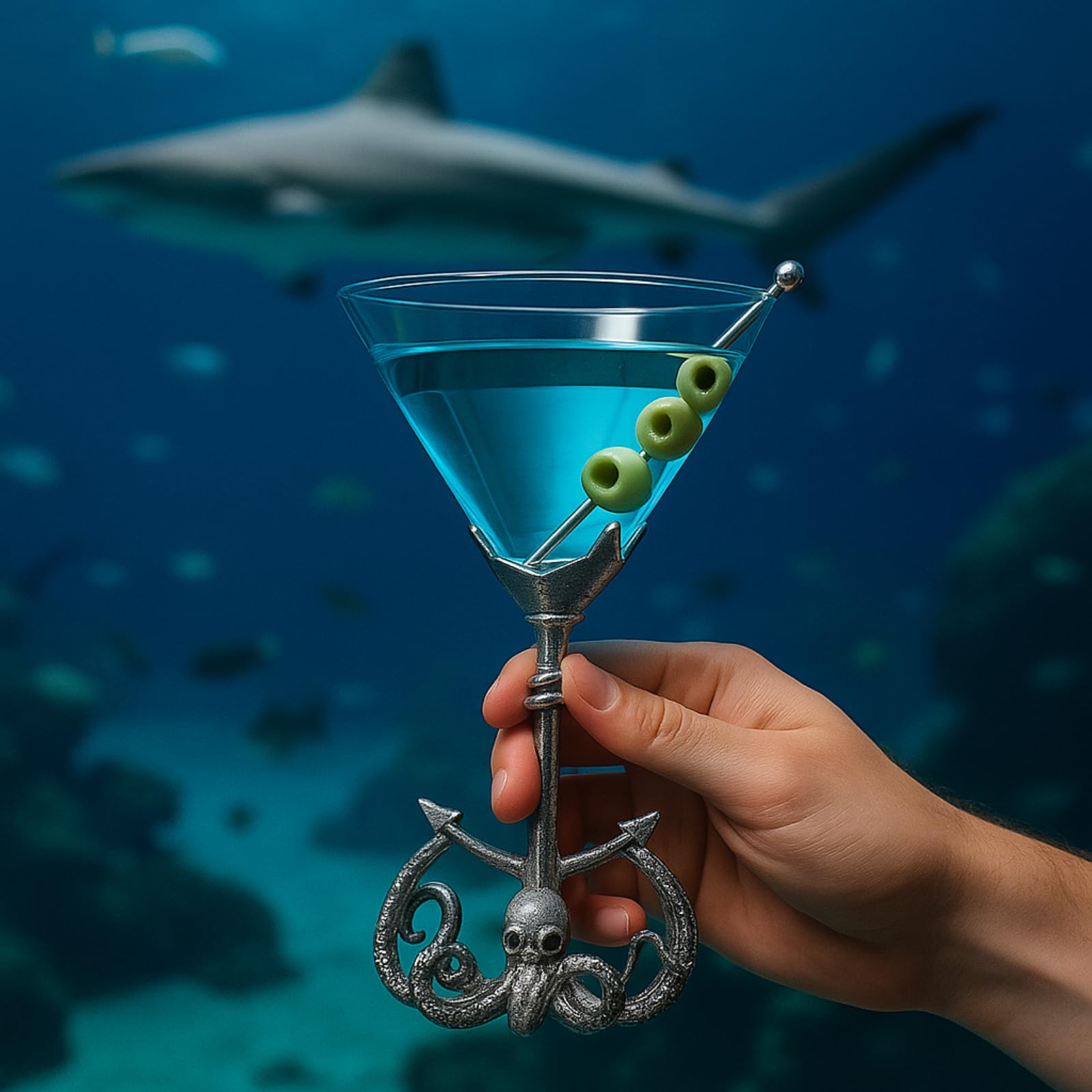 Pewter Kraken Octopus Martini Glass with Anchor Base, Nautical Cocktail Glass with Tentacle Design, Unique Barware for Beach House, Sea Creature Decor, Ocean Lover Gifts, Coastal Party Collectible-3