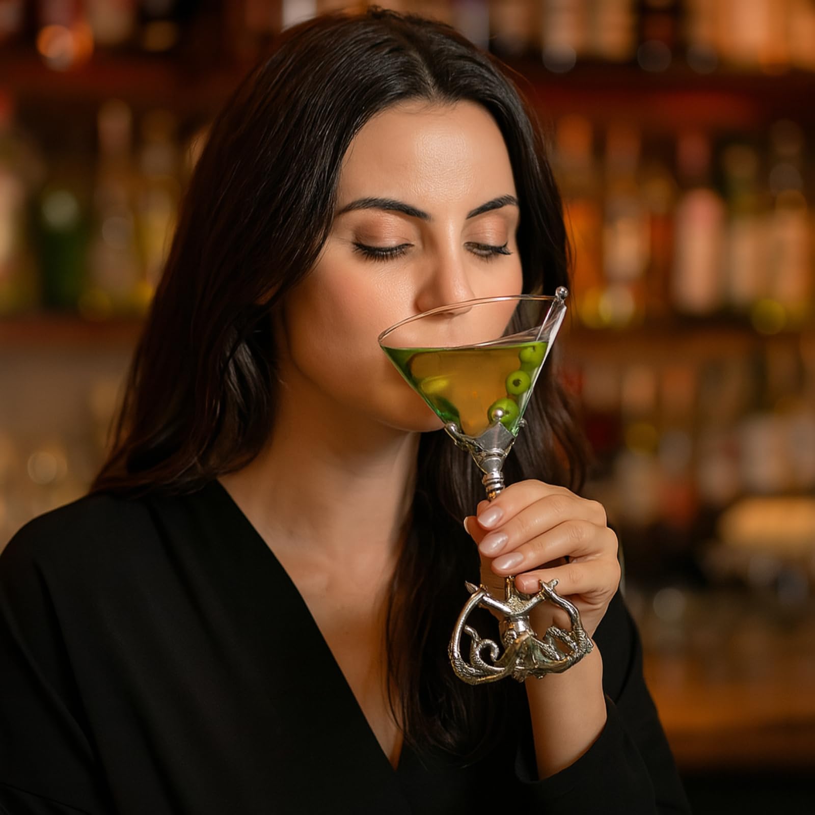 Pewter Kraken Octopus Martini Glass with Anchor Base, Nautical Cocktail Glass with Tentacle Design, Unique Barware for Beach House, Sea Creature Decor, Ocean Lover Gifts, Coastal Party Collectible-2