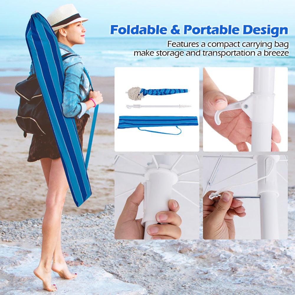 6.5 FT Beach Umbrella With Fringe Outdoor Tassel Umbrella With Push Button Tilt