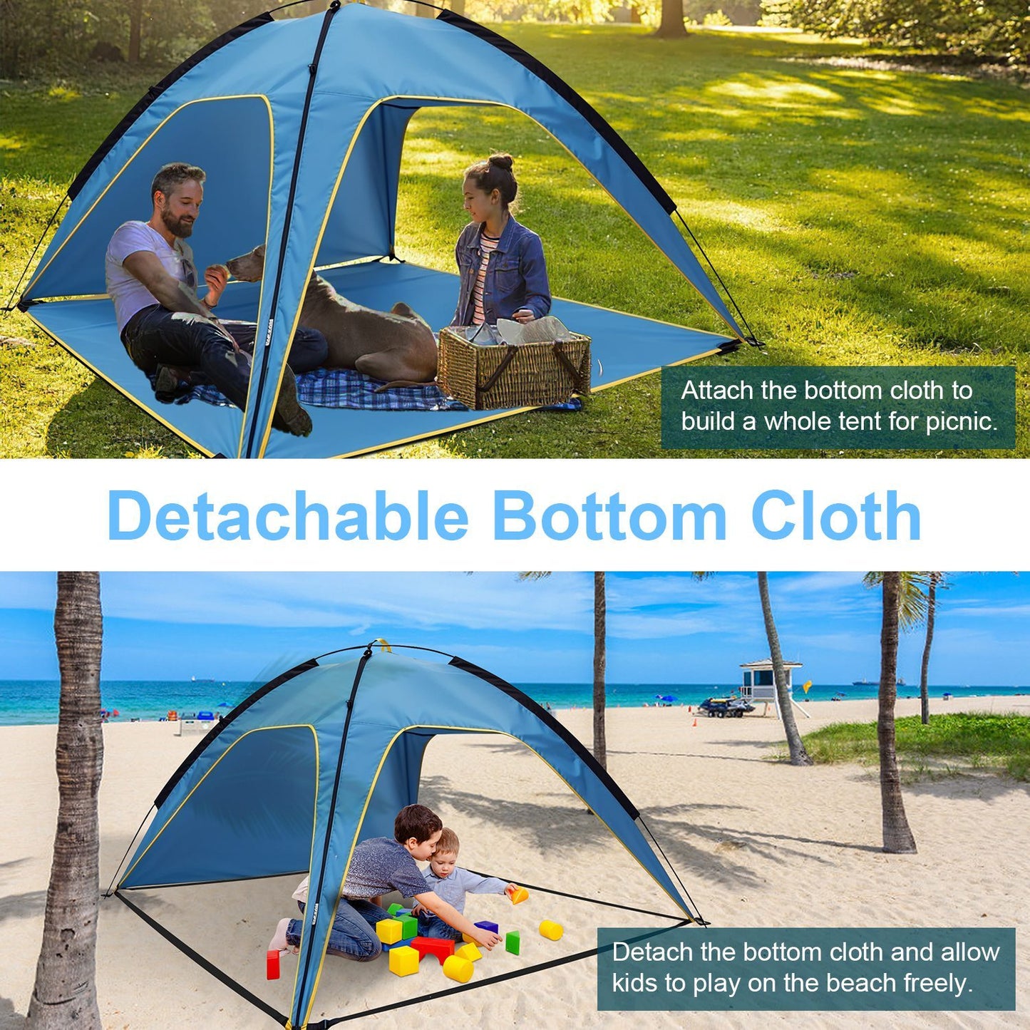 4-6 Person Beach Tent Canopy  With 3 Door Openings and Carry Bag