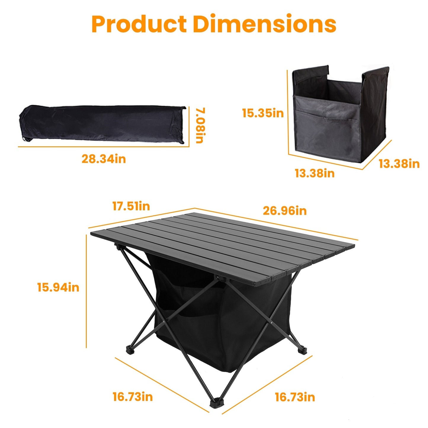1Pc Foldable Camping Table With Storage Basket