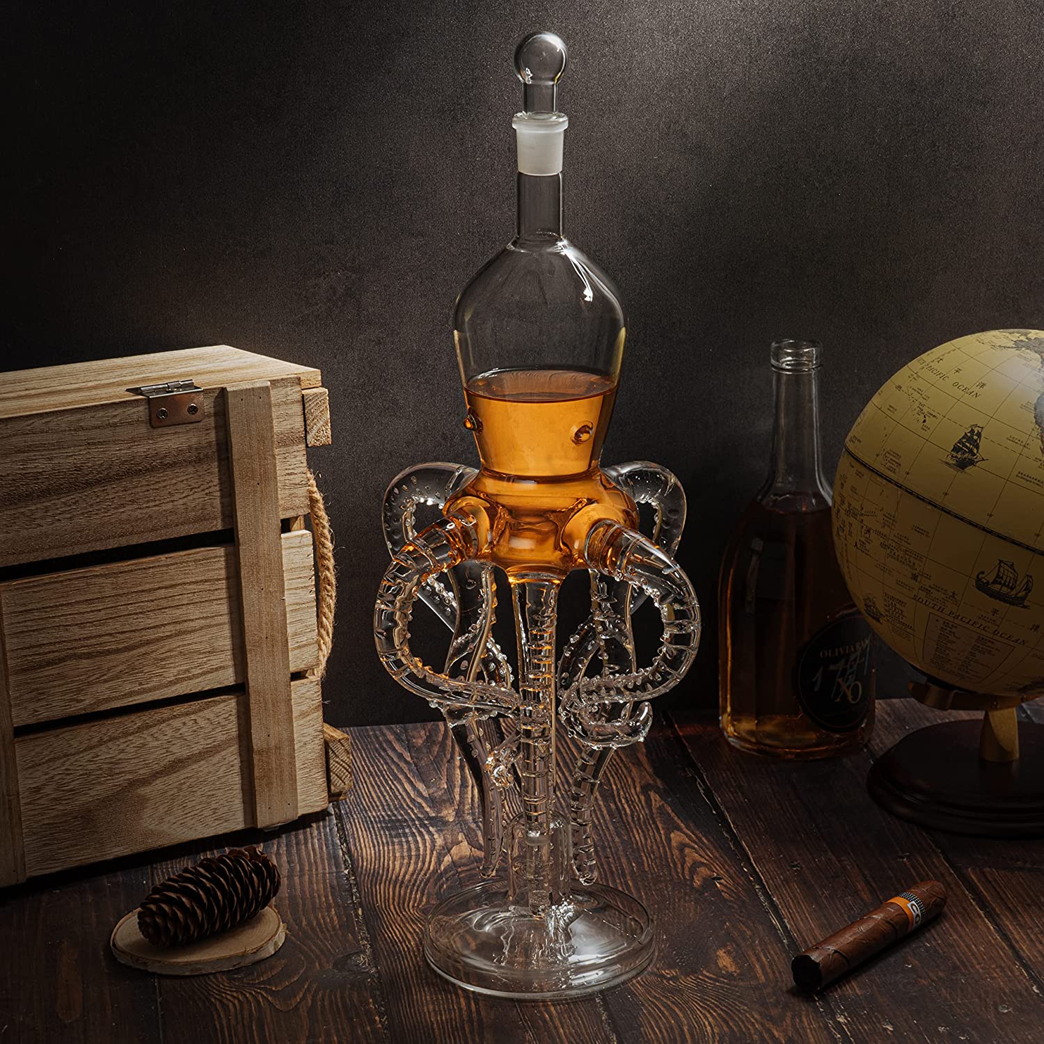 Tall Octopus Whiskey and Wine Decanter 500ml 16.5" H by The Wine Savant - Extraordinary Detail, Kraken Sea, Nautical Gifts, Sea Lover Gifts!-4