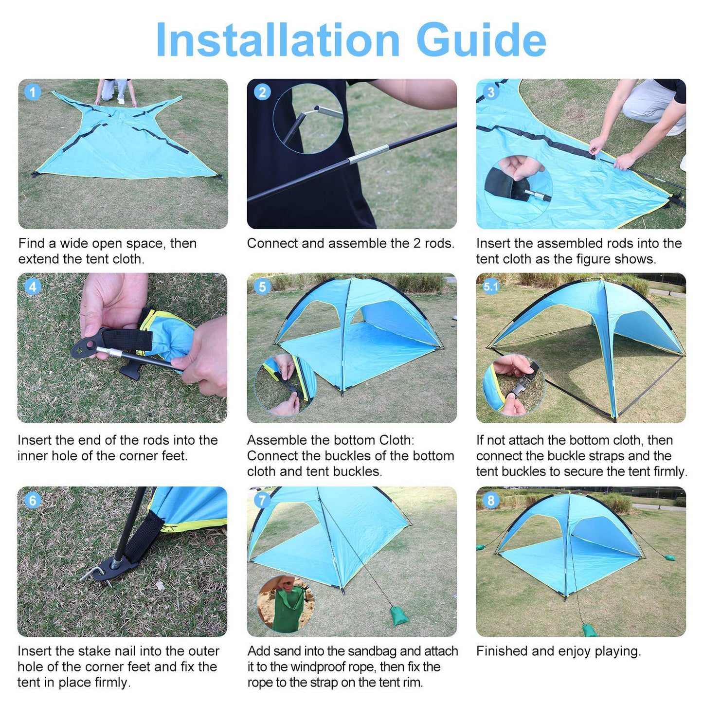 4-6 Person Beach Tent Canopy  With 3 Door Openings and Carry Bag