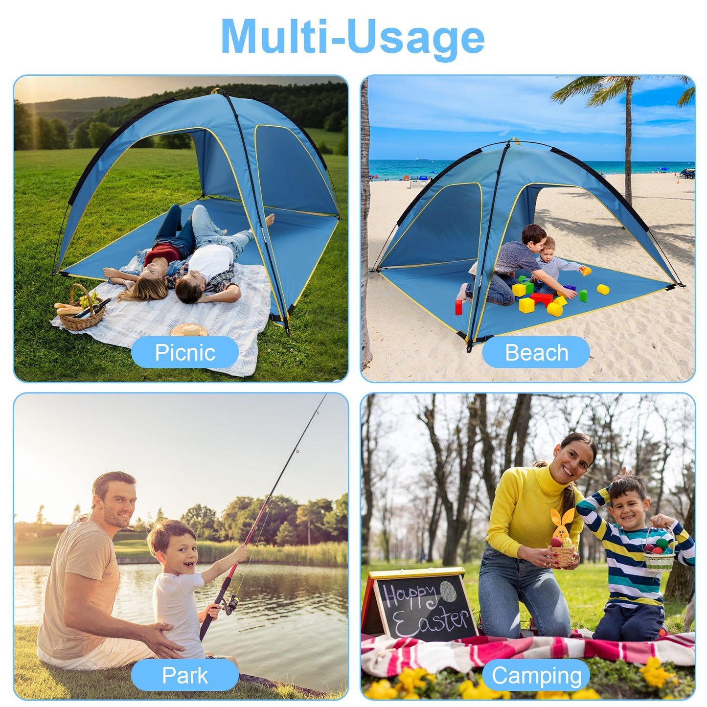 4-6 Person Beach Tent Canopy  With 3 Door Openings and Carry Bag