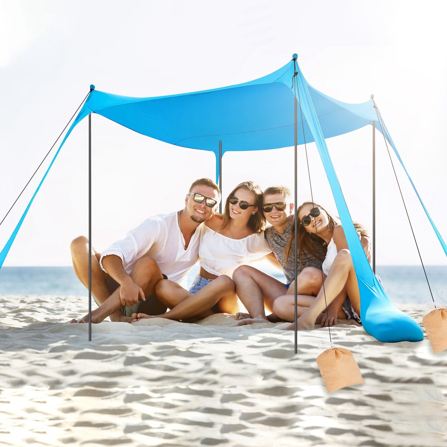 5-8 Person Beach Canopy 10x10x6.6ft With Sandbag Foldable Poles and Carry Bag
