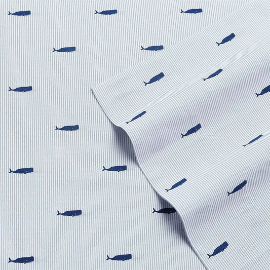 King size Coastal Beach 100-Percent Cotton Navy Blue White Stripe Sheet Set-0