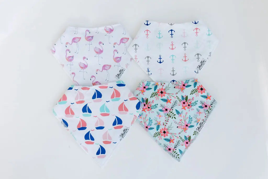 Bandana Bibs - Shore Set - Anchors, Flowers, Flamingos and Boats-4