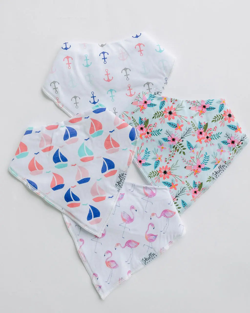 Bandana Bibs - Shore Set - Anchors, Flowers, Flamingos and Boats-2