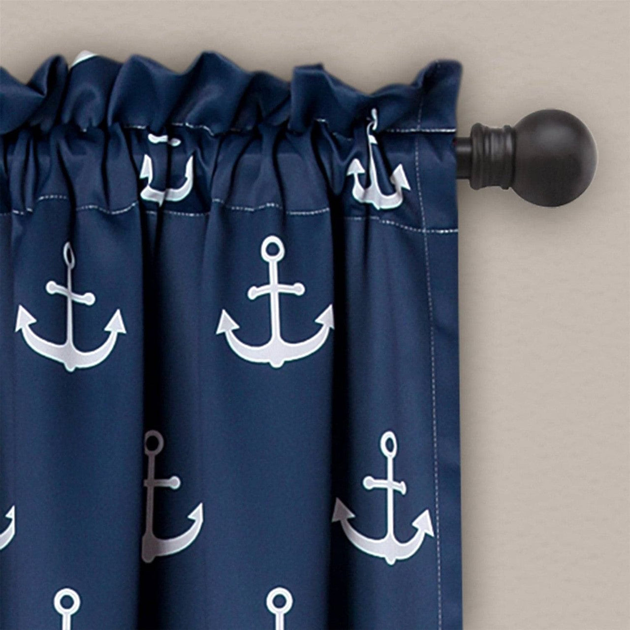 2 Panel 84"L x 52"W Navy Nautical Anchors Window Curtain Set-1