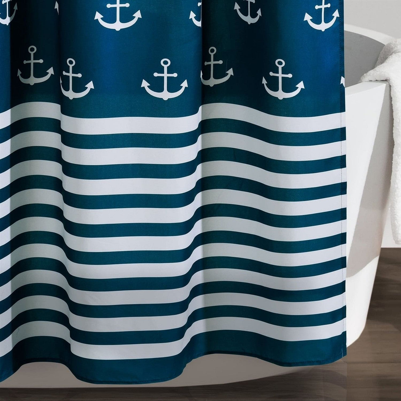 72-inch Navy White Nautical Anchor Polyester Shower Curtain-1