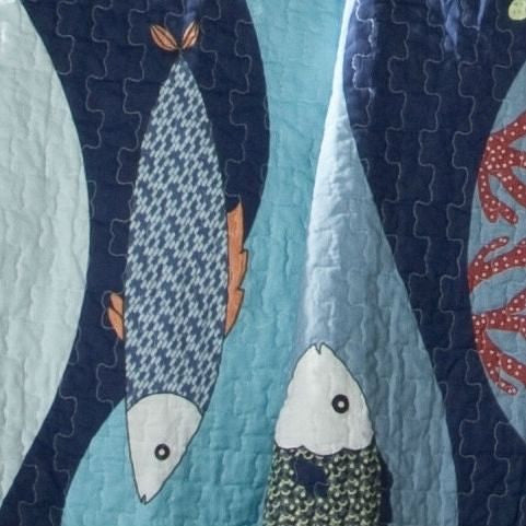 Twin Blue Serenity Sea Fish Coral Coverlet Quilt Bedspread Set-1