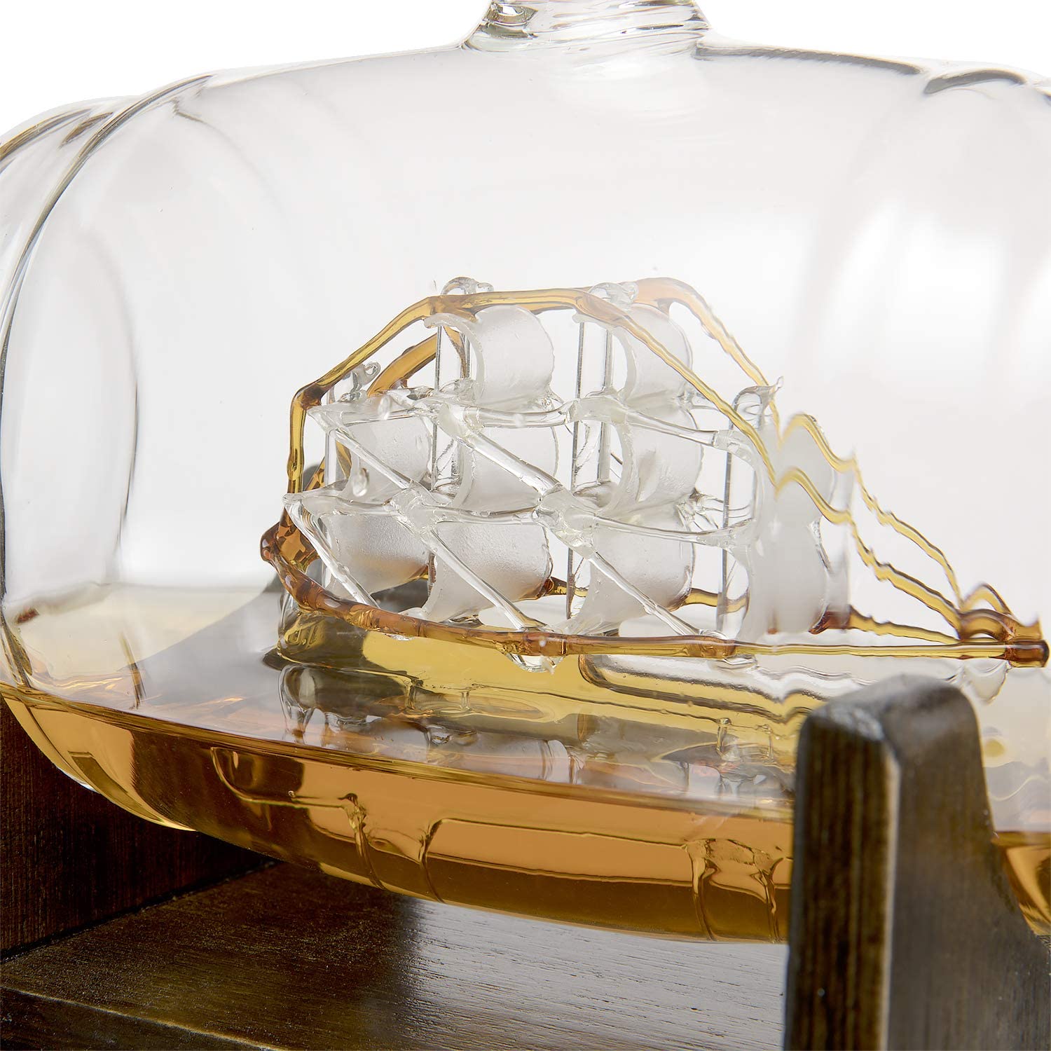 Whiskey Ship in a Barrel Decanter With Ship With 2-10 oz Glasses - By The Wine Savant, Whiskey & Wine Decanter Clear-4