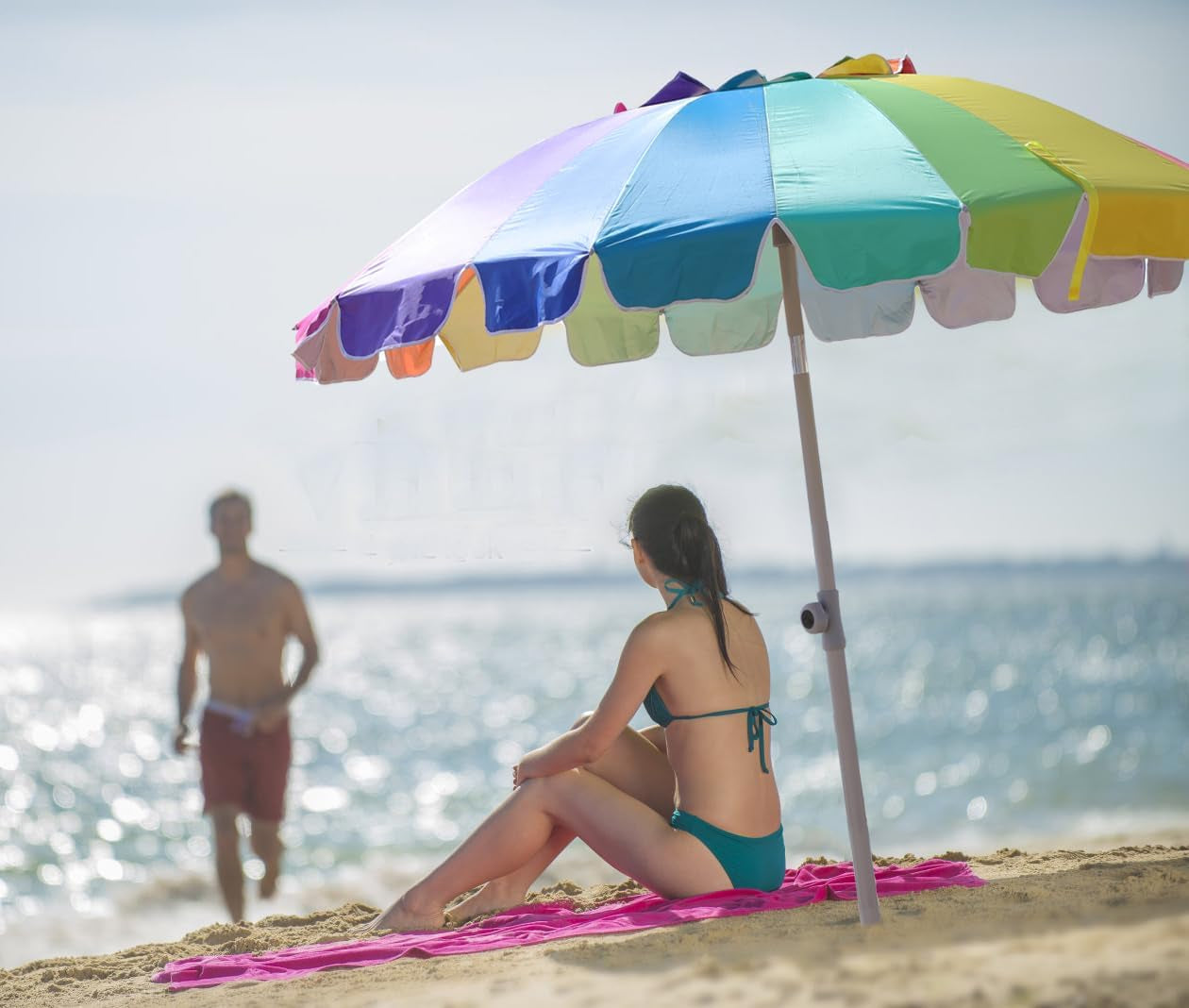 7.5Ft Heavy Duty HIGH Wind Beach Umbrella with Sand Anchor & Tilt Sun Shelter, UV 50+ Protection Outdoor Umbrellas Sunshade with Carry Bag for Patio Garden Pool Backyard Rainbow-0
