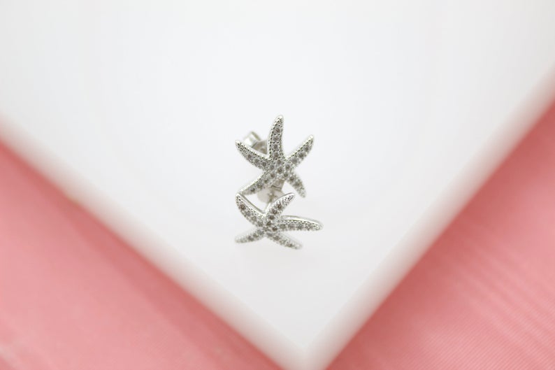 18K Gold Filled CZ Cubic Zirconia Star Fish Earring (K238)-2