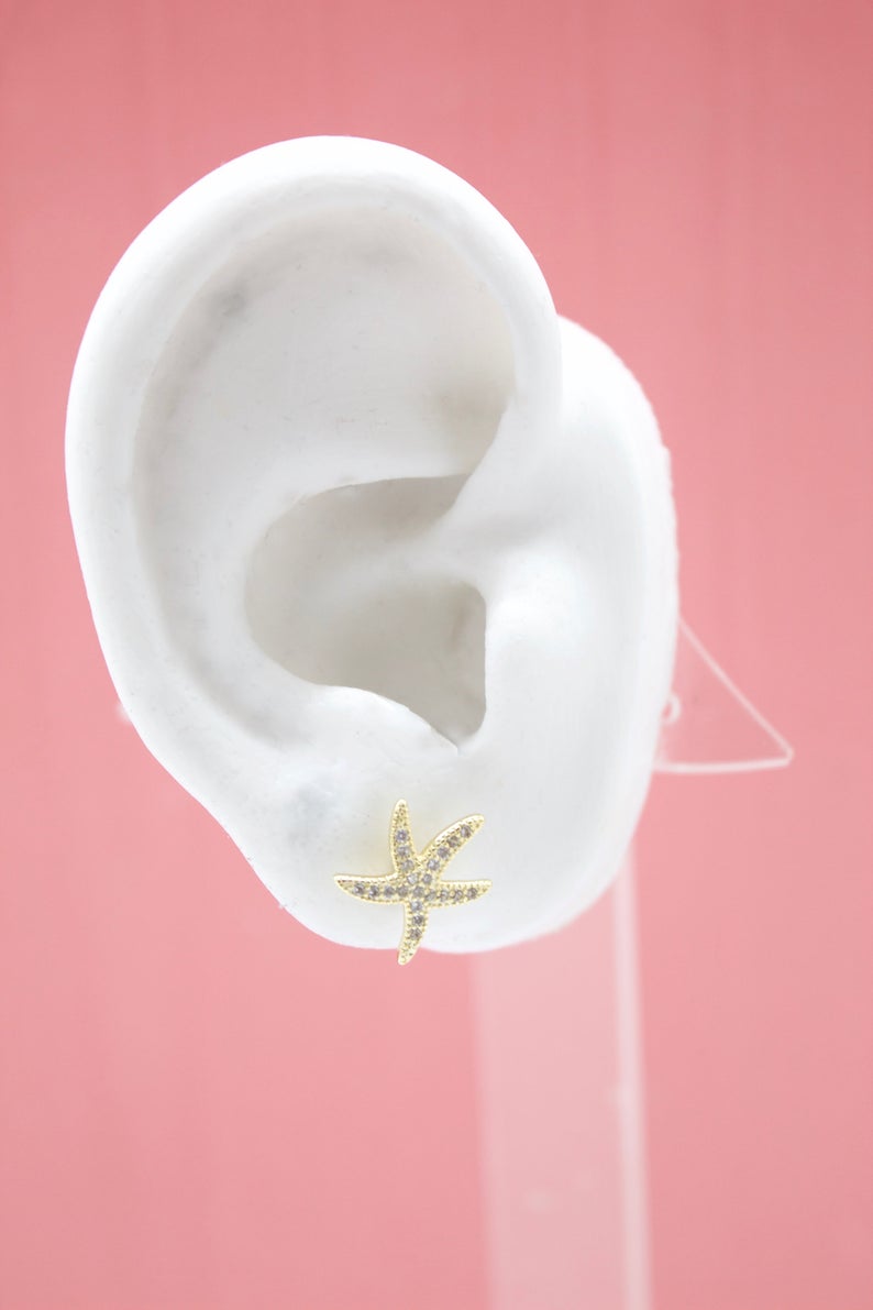 18K Gold Filled CZ Cubic Zirconia Star Fish Earring (K238)-1