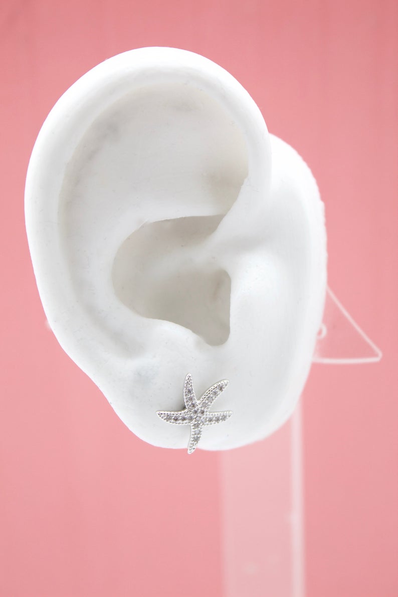 18K Gold Filled CZ Cubic Zirconia Star Fish Earring (K238)-3