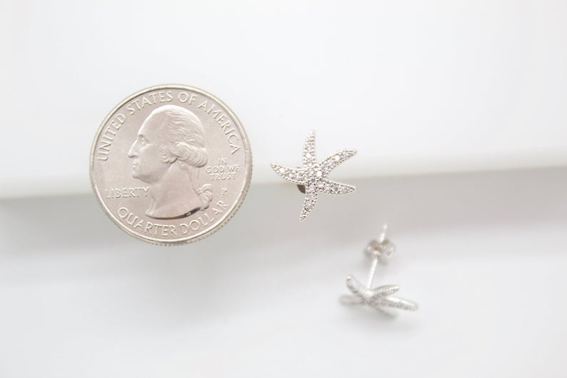 18K Gold Filled CZ Cubic Zirconia Star Fish Earring (K238)-4