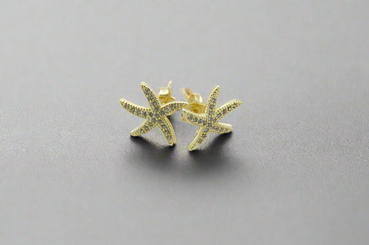 18K Gold Filled CZ Cubic Zirconia Star Fish Earring (K238)-0