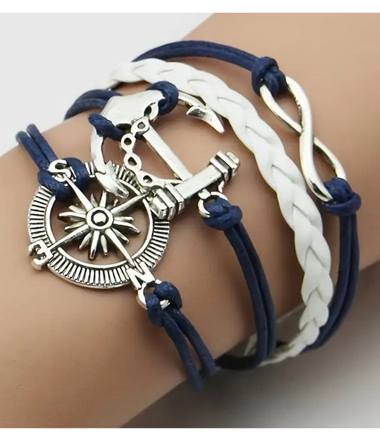NAUTICAL THEME BRAIDED LEATHERETTE BRACELET - ANCHOR-0