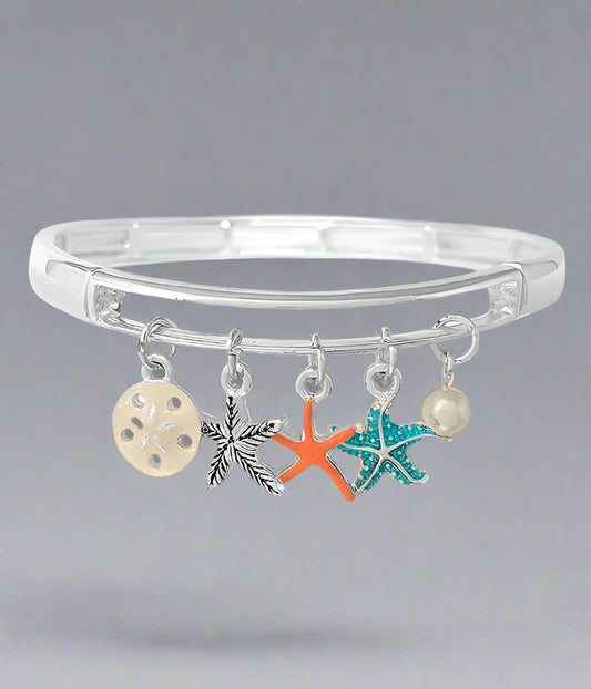 SEALIFE THEME MULTI CHARM STRETCH BRACELET - STARFISH SAND DOLLAR-0