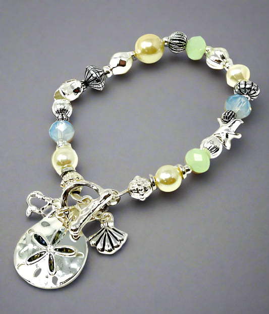 SEALIFE THEME MIXED BEAD AND ABALONE PENDANT TOGGLE BRACELET - SAND DOLLAR-0