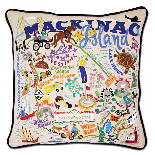 Mackinac Island Hand-Embroidered Pillow by Cat Studio-0